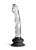 Load image into Gallery viewer, Pleasure Crystals Glass Dildo with Silicone Base - Black/Clear - 7in
