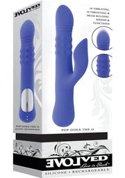 Pop Goes The O Rechargeable Silicone Triple Motor Thrusting Rabbit Vibrator - Blue