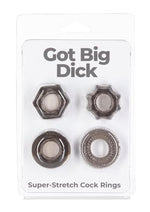 Load image into Gallery viewer, Powerbullet Got Big D Super Stretch Cock Rings - Black - 4 Pack
