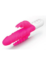 Load image into Gallery viewer, Rabbit Essentials Silicone Rechargeable Slim Realistic Double Penetration Rabbit Vibrator - Hot Pink/Pink
