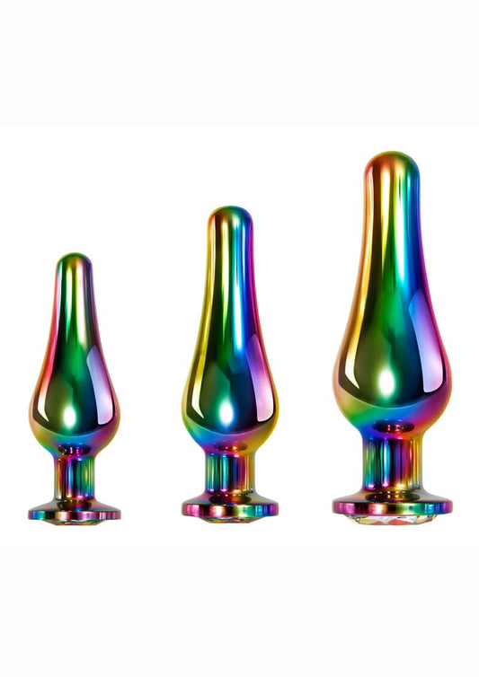 Rainbow Metal Anal Plug - Metal/Multicolor - 3 Piece/Set