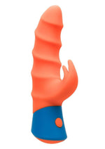 Load image into Gallery viewer, Rave Tickler Rechargeable Silicone Vibrator with Clitoral Stimulator - Blue/Orange
