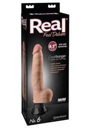 Real Feel Deluxe No. 6 Wallbanger Vibrating Dildo with Balls - Flesh/Vanilla - 8.5in