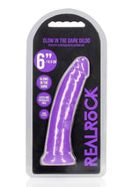 Load image into Gallery viewer, Realrock Slim Glow In The Dark Dildo with Suction Cup - Glow In The Dark/Purple - 6in
