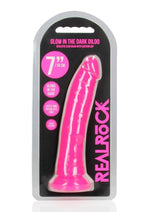 Load image into Gallery viewer, Realrock Slim Glow In The Dark Dildo with Suction Cup - Glow In The Dark/Pink - 7in
