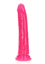 Load image into Gallery viewer, Realrock Slim Glow In The Dark Dildo with Suction Cup - Glow In The Dark/Pink - 8in

