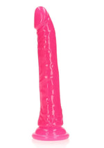 Load image into Gallery viewer, Realrock Slim Glow In The Dark Dildo with Suction Cup - Glow In The Dark/Pink - 9in
