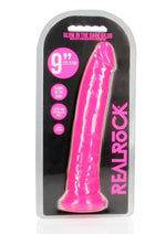 Load image into Gallery viewer, Realrock Slim Glow In The Dark Dildo with Suction Cup - Glow In The Dark/Pink - 9in
