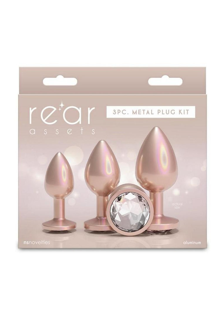 Rear Assets Tapered Trainer Chrome Plated Anal Plugs Kit - Tan - 3pc/Set