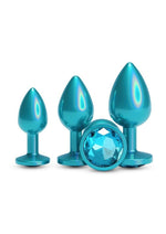 Load image into Gallery viewer, Rear Assets Tapered Trainer Chrome Plated Anal Plugs Kit - Teal - 3pc/Set