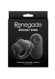 Renegade Rocket Ring Rechargeable Silicone Cock Ring and Ball Stretcher with Remote Control - Black