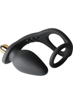 Load image into Gallery viewer, RO-Zen Vibrating Silicone Cock Ring with Butt Plug - Black
