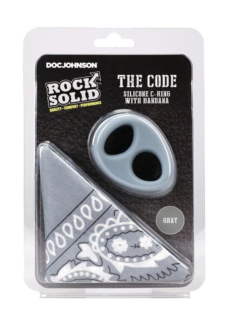 Rock Solid The Code Silicone Cock Ring with Bandana - Black/Gray/Grey