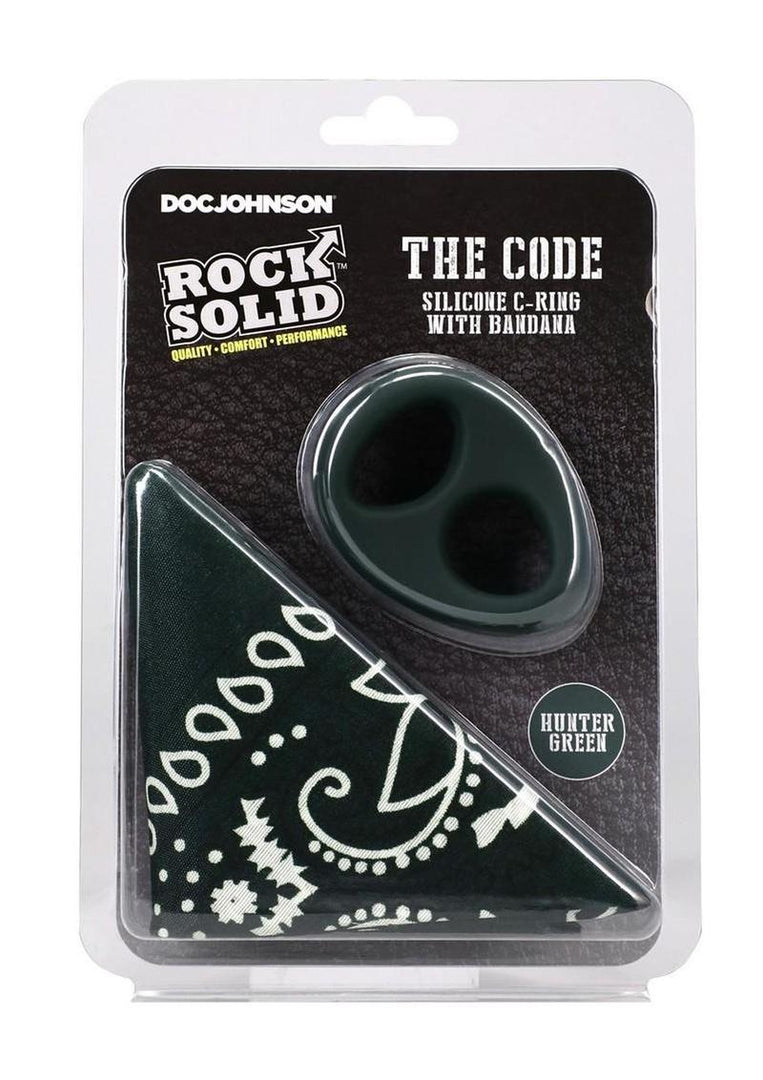 Rock Solid The Code Silicone Cock Ring with Bandana - Black/Green