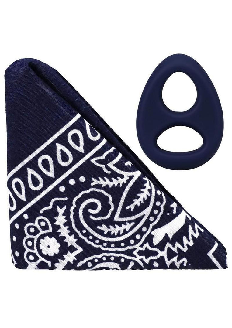 Rock Solid The Code Silicone Cock Ring with Bandana - Black/Blue/Navy Blue