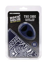 Load image into Gallery viewer, Rock Solid The Code Silicone Cock Ring with Bandana - Black/Blue/Navy Blue
