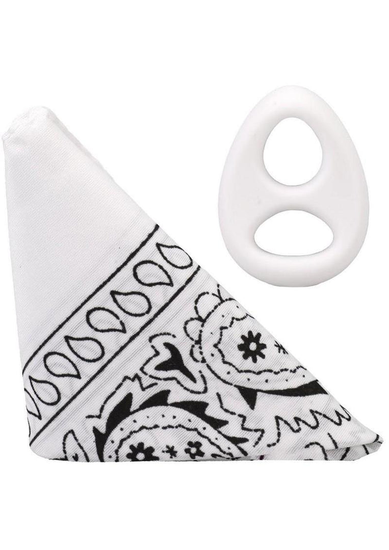 Rock Solid The Code Silicone Cock Ring with Bandana - Black/White