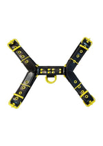 Load image into Gallery viewer, Rouge Leather Over The Head Harness Black with Yellow Accessories - Black/Yellow - Large