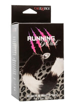 Load image into Gallery viewer, Running Wild Black and White Tail Faux Fur Tail and Metallic Anal Plug - Black/Metal/White