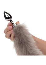 Load image into Gallery viewer, Running Wild Grey Tail Faux Fur Tail and Metallic Anal Plug