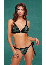 Schoolgirl Bra and Open Back Panty - Green - Medium/Small - Set