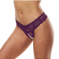 Secret Kisses Lace and Pearl Crotchless Thong - Black/Purple - Large/Medium