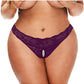 Secret Kisses Lace and Pearl Crotchless Thong - Purple - Queen