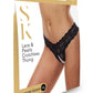 Secret Kisses Lace and Pearl Crotchless Thong - Black - Large/Medium