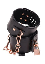 Load image into Gallery viewer, Sex and Mischief Brat Locking Cuffs - Black/Rose Gold