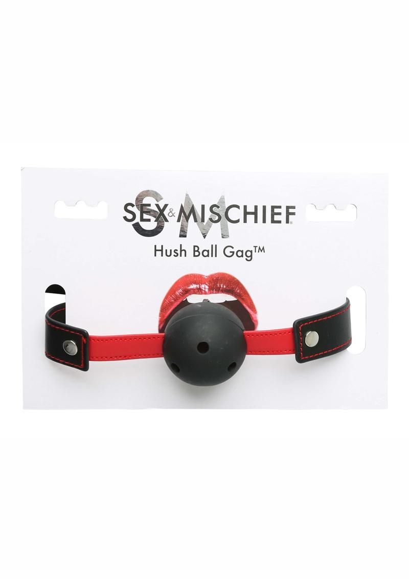 Sex and Mischief Hush Ball Gag Adjustable Strap - Black/Red