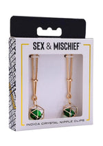 Load image into Gallery viewer, Sex and Mischief Indica Crystal Nipple Clips - Gold/Green

