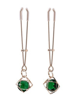 Load image into Gallery viewer, Sex and Mischief Indica Crystal Nipple Clips - Gold/Green
