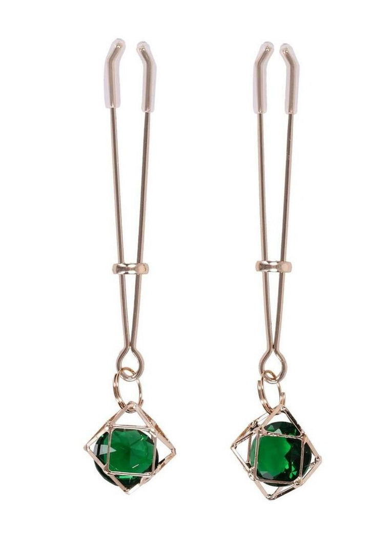 Sex and Mischief Indica Crystal Nipple Clips - Gold/Green
