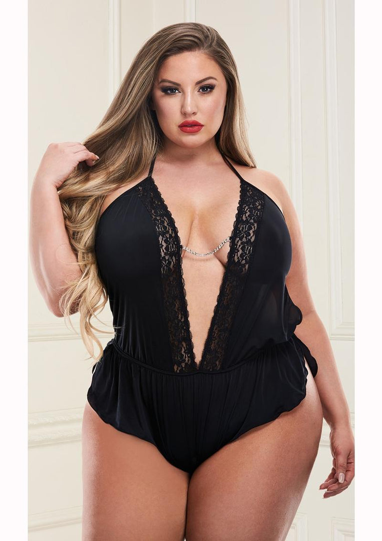 Sexy Satin Teddy - Black - Queen