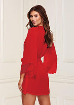 Load image into Gallery viewer, Sheer Chiffon and Lace Robe - Red - One Size