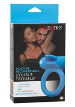 Load image into Gallery viewer, Silicone Rechargeable Double Trouble Cock Ring - Blue
