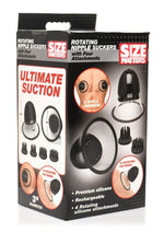 Load image into Gallery viewer, Size Matters 10x Rotating Rechargeable Silicone Nipple Suckers with 4 Attachments - Black/Clear