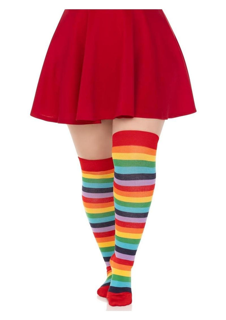 Spandex Acrylic Rainbow Striped Thigh Highs - 1x-2x
