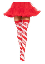 Load image into Gallery viewer, Spandex Sheer Candy Cane Striped Thigh Highs
