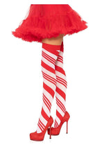Load image into Gallery viewer, Spandex Sheer Candy Cane Striped Thigh Highs - Red/White - One Size
