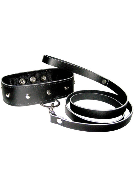 Sportsheets Leather Leash and Collar - Black