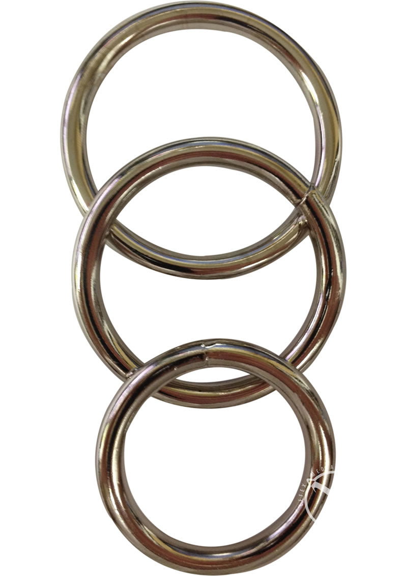 Sportsheets Metal O Ring Cock Ring - Metal/Silver - 3 Pack