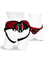 Load image into Gallery viewer, Sportsheets Sunrice Lace Corsette Strap-On Adjustable Harness - Black/Red