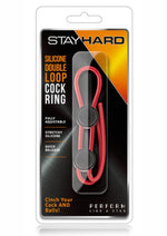Load image into Gallery viewer, Stay Hard Silicone Double Loop Cock Ring - Red
