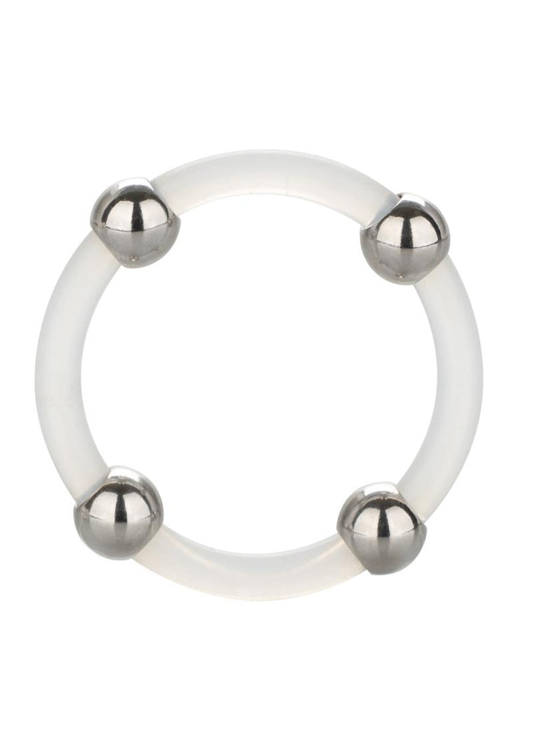 Steel Beaded Silicone Cock Ring - Clear - Large