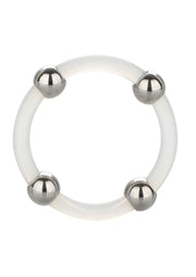 Steel Beaded Silicone Cock Ring - Clear - Large