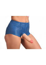Load image into Gallery viewer, Strap U Booty Shorts Strap-On Harness with Dildo - Blue/Vanilla - Medium - 6in
