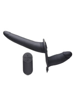 Load image into Gallery viewer, Strap U Vibrating Silicone Double Dildo with Harness and Remote Control - Black

