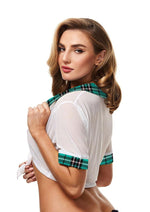 Load image into Gallery viewer, Teacher&#39;s Pet - Schoolgirl Top - Turquoise/White - One Size
