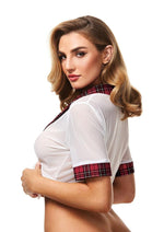 Load image into Gallery viewer, Teacher&#39;s Pet - Schoolgirl Top - White/Wine - One Size
